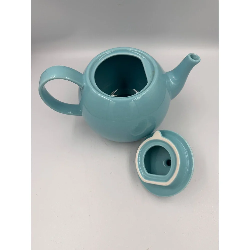 Turquoise Blue Ceramic Teapot with Lid Round Glossy Tea Pot 6 inch